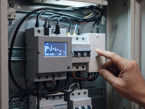 Power meter testing electrical load in a domestic utility distribution cabinet